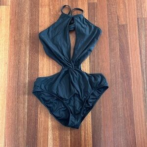 LA BLANCA black cutout mockini one piece size 14